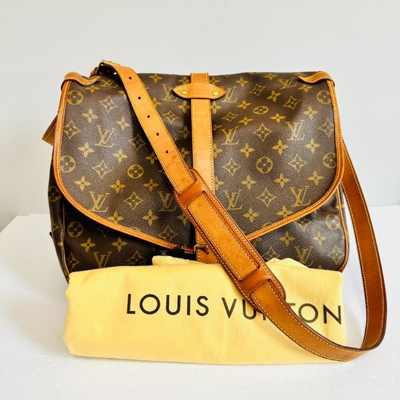 AUTH LOUIS VUITTON VINTAGE CANVAS MONOGRAM SAUMUR 35 W DUST BAG MB0010 FRANCE - Picture 1 of 14
